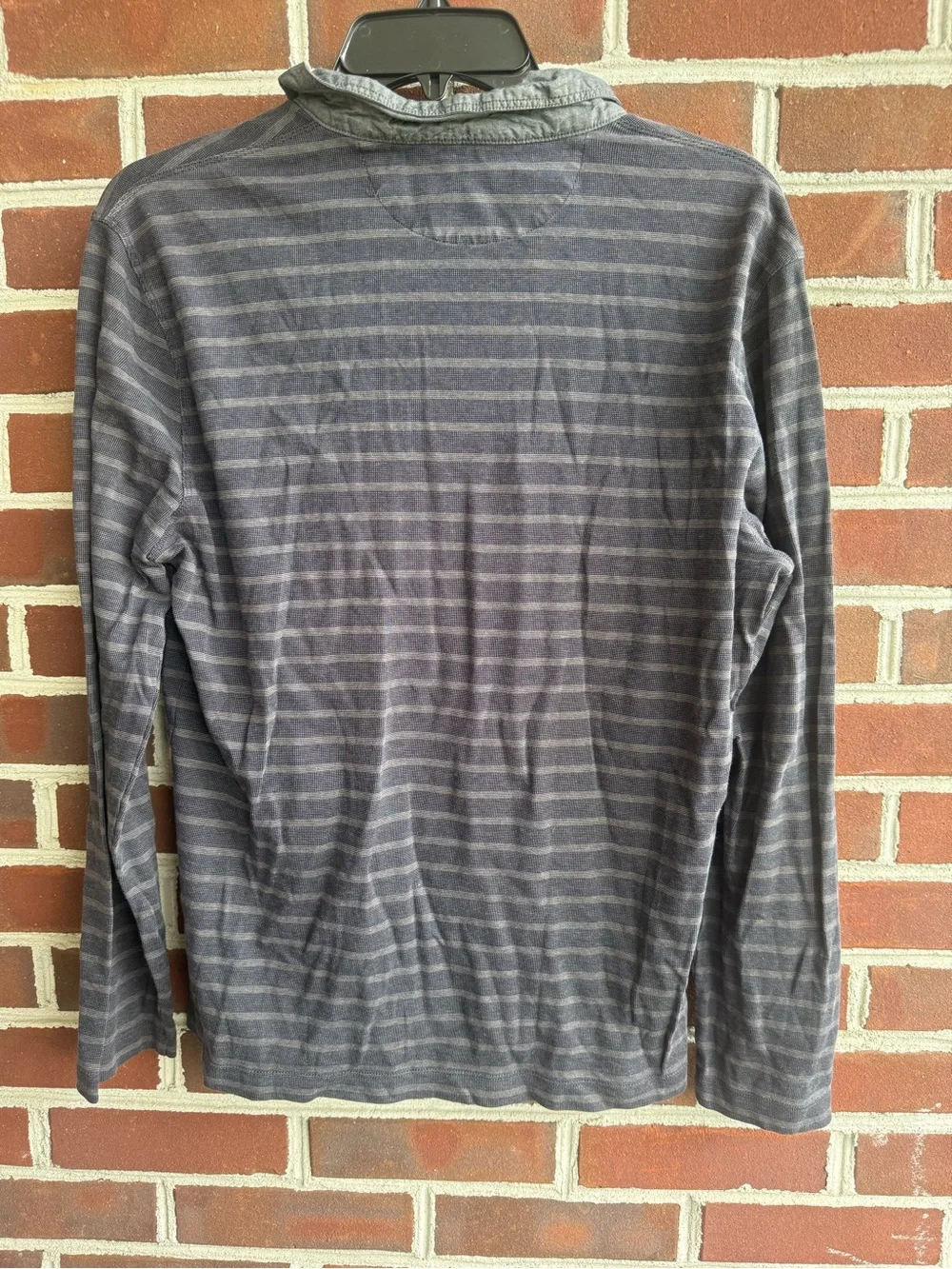 Banana Republic Men's Long-Sleeve Striped Henley - Charcoal and Light Gray